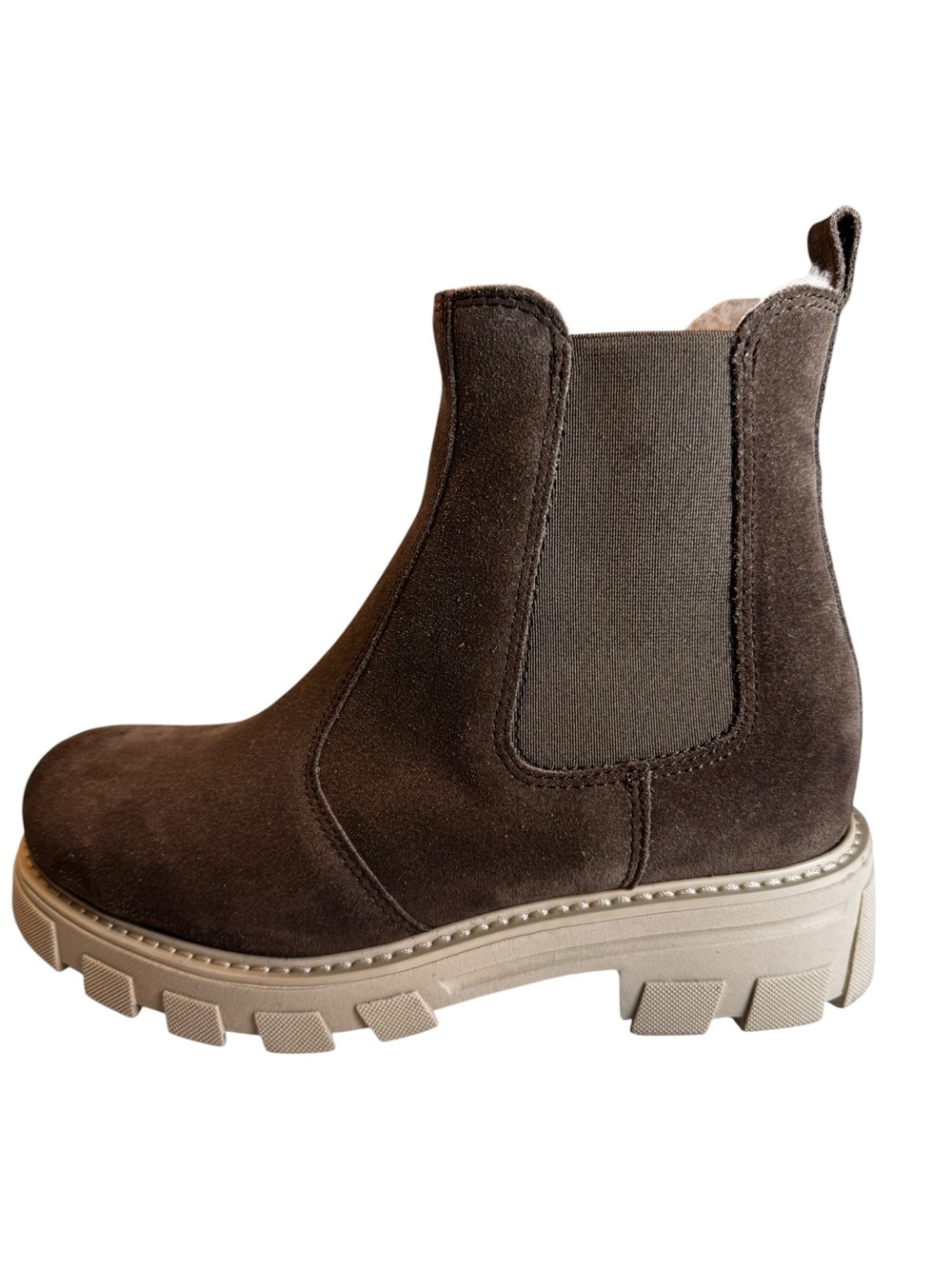 NWT La Canadienne Suede Shearling Lined Waterproof Chelsea Lug Boots Brown 8.5